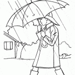 الولد يمشي في المطر